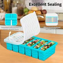 3-Pack Silicone Freezer Trays With Lids 2 Large 4 Medium 6 Small Containers For Soup Stew Sauce Meal Prep Ice Cube Trays Flexible Easy Pop Durable Kitchen Storage Molds Set - màu xanh hồ - Xem 4