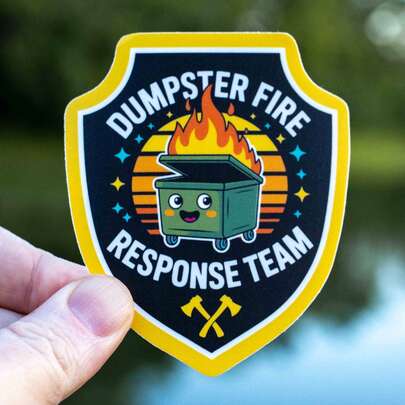 1PC 3 Inch Waterproof Outdoor PVC Removable Sticker - Dumpster Fire Response Team Cartoon Design For Laptop/Water Bottle/Car - Funny Office Humor Sticker For Adults/Friends/Gift Idea, Summer Sticker, Nalgene, Outdoors Sticker