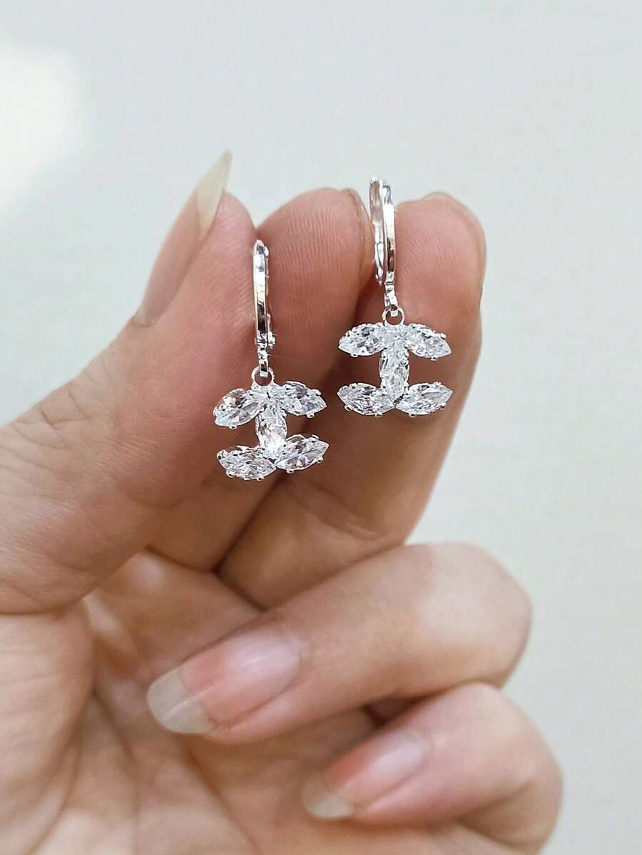 LADYCOCO 一对时尚、优雅、简约奢华的高端铜镶嵌立方氧化锆吊坠耳环，适合女性日常佩戴