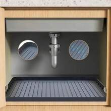 Durable  Under-Sink Mat - Waterproof Drip Tray Liner For Kitchen & Bathroom Cabinets, Easy-Clean Storage Solution - Black - View 1