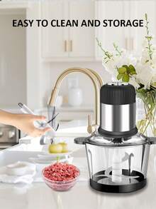 Picadora de carne, motor potente, trituradora, picadora de carne doméstica, picadora doméstica, máquina multifuncional para picar y mezclar: capaz de picar y moler, multiusos, fácil de limpiar y almacenar. - Plateado - Ver 5