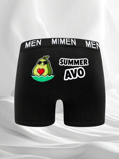 男士黑色简约时尚日常三角裤，性感牛油果字母印花弹力腰带内裤