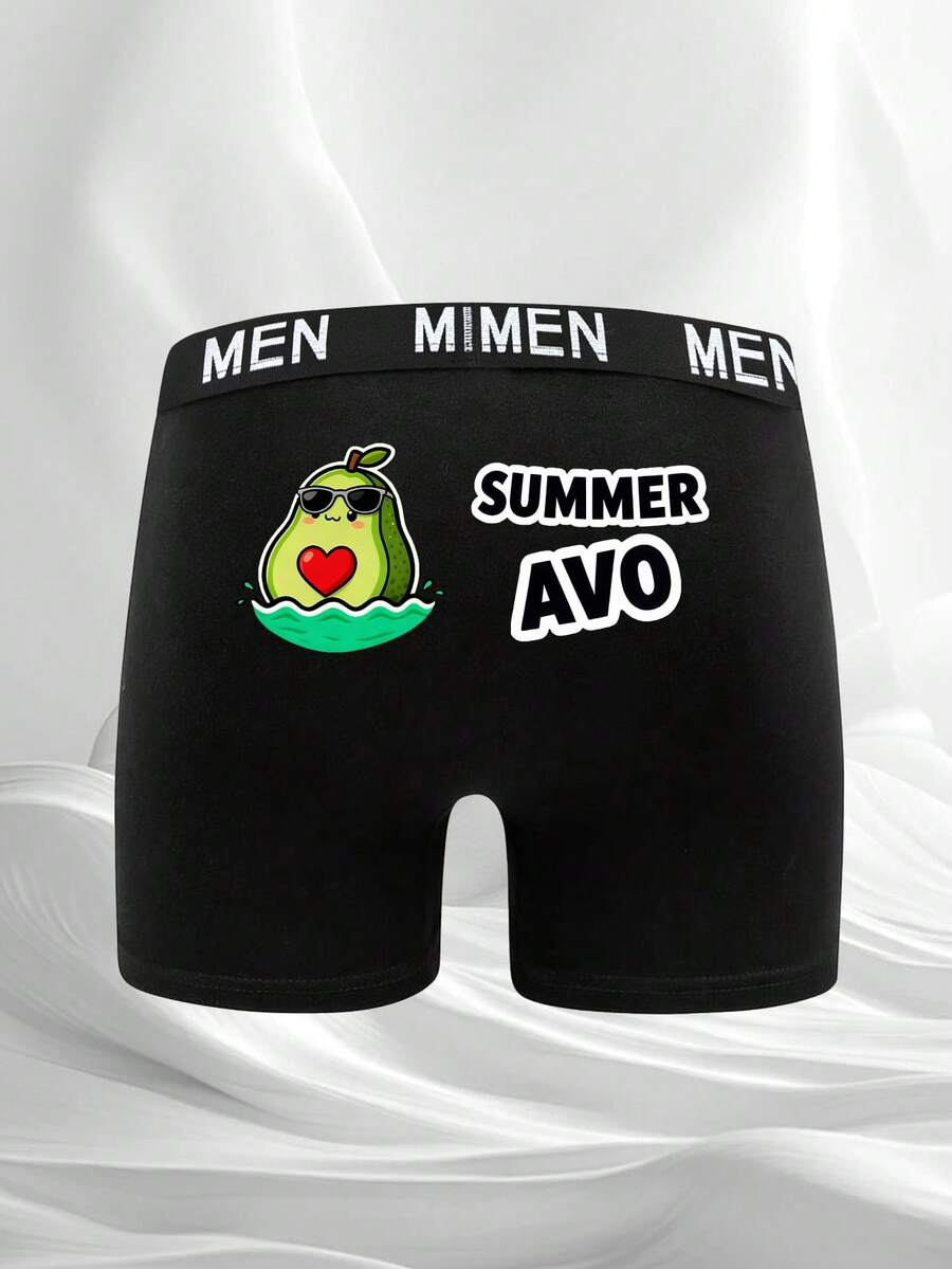 男士黑色简约时尚日常三角裤，性感牛油果字母印花弹力腰带内裤 - 黑色 - 查看 1