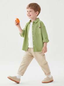 Balabala 2025 Autumn New Children Long Sleeve Flannel Cotton Shirt - Yellow Green - View 4