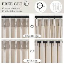 Pinch Pleated Linen Curtains 96 Inches Long 2 Panel Set (40\ W X 96\ L) For Living Room & Bedroom Window Natural Birch Light Filtering With Hooks,Rings & Back Tab,Neutral Boho Farmhouse Style - Natural - 查看 3