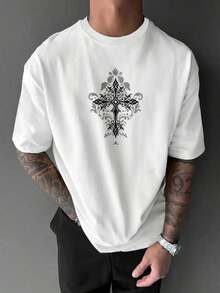 Popular, Caballero Ángel, Alas Cruzadas y Patrón, Camiseta de Verano de Manga Corta para Hombre, Elegante y Guapo, Adecuada para el Verano, Tela Cómoda - Blanco - Ver 2