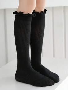 1 đôi tất bắp chân màu đen viền ren, tất công chúa Lolita ren thanh lịch, tất khiêu vũ viền ren kiểu cung đình đa năng - màu đen - Xem 4