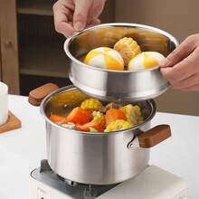 Juego de freidora multiusos de gran capacidad de acero inoxidable 304, con cesta y mango, apto para tempura, pinchos, patatas fritas, pollo frito, hervir leche, fideos, compatible con placa de inducción, herramienta esencial de cocina - Plateado - Ver 11