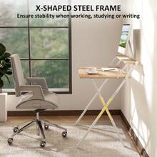 Foldable Computer Desk With Monitor Stand, 81.5cm Small Home Office Table, Compact Writing Study Desk For Small Spaces - Natural Wood1 - View 6