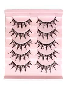 5 Pairs Cartoon Style False Eyelashes, Lightweight Anime Inspired Fluffy Spiky Lashes, Natural Makeup Effect, Anime Themed False Eyelash Strips, Whole Lash, Eyelashes, Makeup Tools - Black - View 7