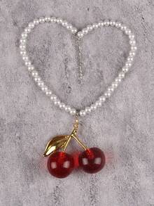 قلادة قصيرة بخرز بطراز بوهيمي للنساء، قلادة قلب كرزي أحمر من الراتنج، طوق عصري للحفلات، هدية للحبيبة والأم والأحباء - خرز أبيض - مشاهدة 12