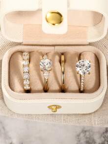 4pcs/Set Luxury Cubic Zirconia Ring With Gift Box, Suitable For Women Wedding Engagement Anniversary Party Wear, Valentine's Day Gift - 1# - View 3