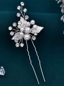 1set Handmade U-Shaped Hairpin For Brides With Leaf Design – Wedding Hair Accessories For Bridesmaid, Girls And Women Elegant Boho Tiaras Valentine's Day Accessories - Silver - View 6