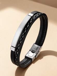 1 pulsera de cuero de poliuretano personalizada con grabado, estilo minimalista negro, regalo ideal para ella - novio, papá, familia, amigo, hijo, mamá - aniversario, cumpleaños, uso diario, boda, graduación, baile, fiesta, escuela, oficina, aula, maestro, universidad, compañero de trabajo, dormitorio, niño, adolescente, escuela secundaria, universidad - Multicolor - Ver 3