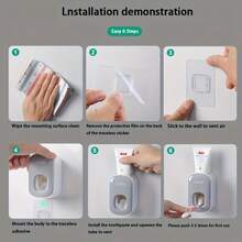 自动高端浴室牙膏分配器，壁挂式牙膏挤压器，家用，无需钻孔 - 均碼 - 查看 6