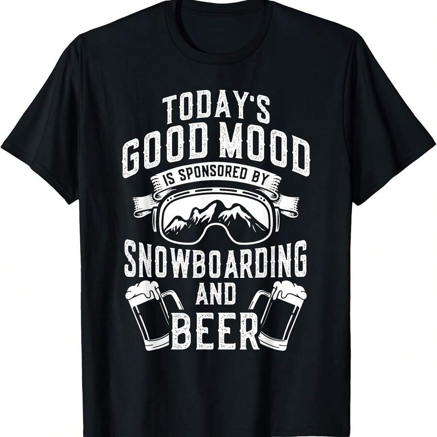 Camiseta vintage de snowboard, cerveza y buen humor de hoy - Negro - Ver 1