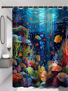 Ocean World Cartoon Series Bathroom Set - Made Of Polyester, Washable And Machine Washable, 1pc/3pcs/4pcs | Shower Curtain, Bath Mat, Toilet Seat Cover - A - View 20