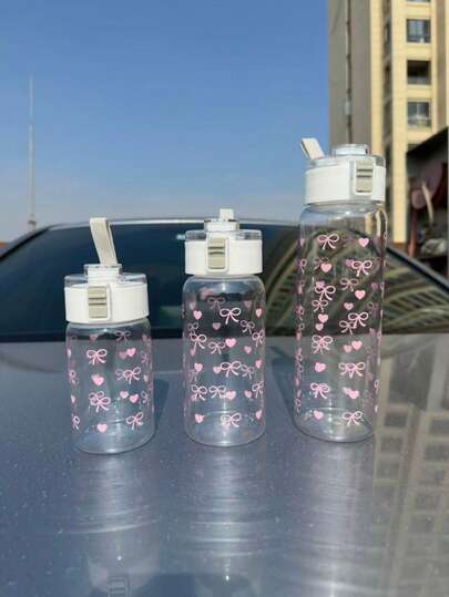 Cute Bow Transparent Water Bottle, Leak-Proof Flip Cap Sports Water Bottle For Women, Large Capacity Portable Outdoor Cycling Water Cup For School, Gym, Daily Use, Reusable Plastic Bottle
