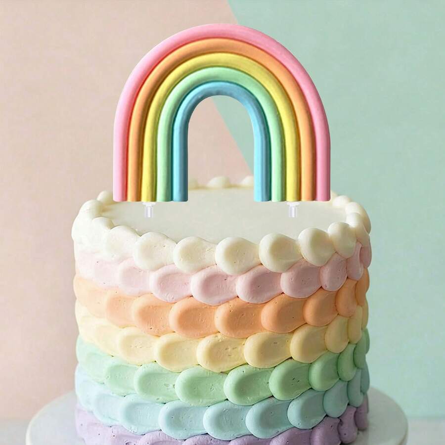 3D Cloud Rainbow Design Cake Toppers, Suitable For Party, Birthday, Wedding Cake Decorations. (This Product Cannot Be In Direct Contact With Food, It Needs To Be Placed In A Transparent Plastic Tube And Separated From The Food!) - Outer Ring Purple - View 1