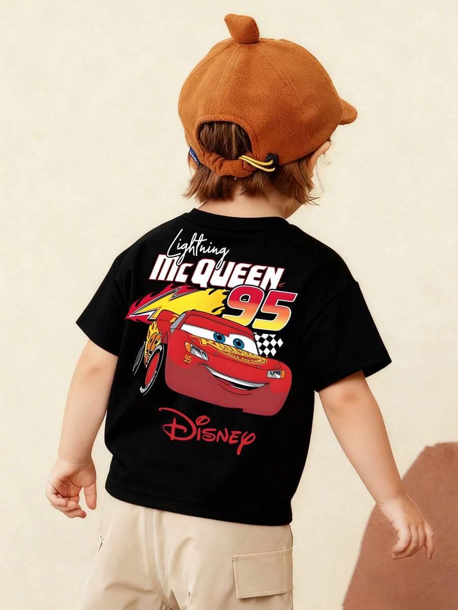 Disney Cars Lightning McQueen Street Style Boys Short Sleeve Tee Black Base Speed Lightning McQueen - màu đen - Xem 1