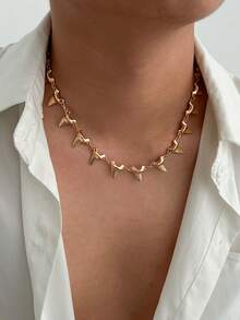 1件复古朋克摇滚不对称几何鲨鱼牙拼接吊坠金属项链，嘻哈高端休闲极简街头风，度假派对，日常情侣百搭时尚男士项链礼物 - 項鍊 - 查看 11