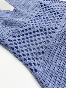 女士性感镂空露背系带沙滩罩衫迷你连衣裙，夏季度假 - 藍色 - 查看 10