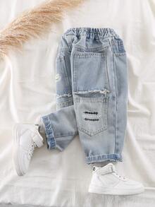 Boys' Loose Straight Leg Jeans, Suitable For Casual, School, Outdoor Wear, Spring - Baby Blue - View 5
