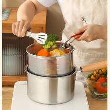 Nồi lọc mì bằng thép không gỉ Sus304, nồi chiên, nồi nấu có lưới lọc, máy thoát dầu, nồi nấu súp, nồi nấu sữa, phụ kiện nấu ăn, thích hợp cho bếp từ và bếp gas, chảo đa năng luộc hải sản - Bạc - Xem 6