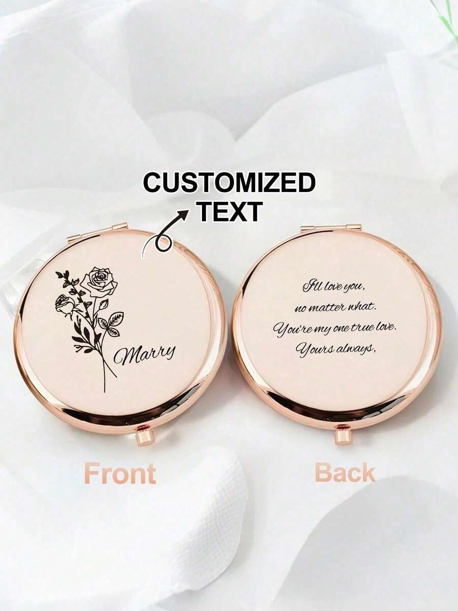 1pc Customizable Portable Wedding Favor Makeup Mirror, Suitable For Bride, Bridesmaid, Girlfriend, Mother, Friend, Teacher, Great For Birthday, Anniversary And Other Occasions - Multicolor - View 1