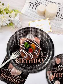 168pcs Rose Gold-Themed Birthday Party Tableware Set, Paper Plates Made Of 350g Thick Paper, Black Paired With Rose Gold Balloons, Making The Party More Exquisite, Can Serve 24 Guests At The Same Time - Nhiều màu - Xem 8