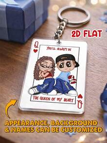 Catygift 定制情侣钥匙扣，个性化卡通情侣插画钥匙扣，情侣主题礼物，情人节礼物，周年纪念礼物，独一无二的个性化情侣钥匙扣，定制卡通钥匙扣 - As Shown - 查看 3
