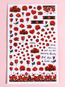 2pcs Valentine'S Day Nail Stickers With Butterfly Rose Flower Snake Red Lips Design DIY Nail Art Decorations Tips For Girls - 彩色 - 查看 9