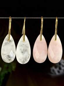 Bông tai đá tự nhiên hình giọt nước nhiều màu sắc tối giản, bông tai mặt dây chuyền pha lê mài giác thời trang. - Nhiều màu - Xem 24