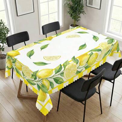 1 Stück Tischdecke mit Aquarell Zitronen Muster, geeignet für Feiertage, Partys, Geburtstage, Abendessen, Restaurant Tischdekoration, ganzjährig, Heimdekoration
