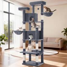 HEXCELEN Cat Tree For Large Cats, 216cm Cat Tower, Multi-Level Cats Climbing Tower With Scratching Posts, 2 Comfy Condos, 2 Perches, 2 Baskets, Hammock, For Indoor Use - Dark Grey - View 1