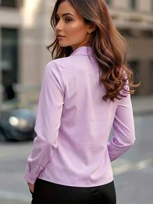 Purple Long Sleeve Button-Up Shirt, Suitable For Daily Office Wear, Spring/Autumn And Various Festivals - Mauve Purple - View 6