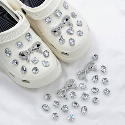 20pcs Rhinestone Bow, Heart, Star, Water Drop, Crocodile Shoe Charms, DIY Accessories Suitable For Garden Shoes, Clogs, Sandals, Slippers, Perfect Birthday, Christmas Party Gift, Fun Way To Add Joy To Shoes
