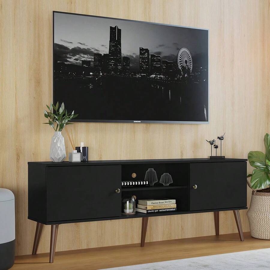 Mueble Mesa Para Tv Rack Madesa 2 Puertas Hasta 65 Negro 02 - Negro - Ver 1