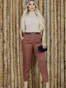 Calça Feminina Social de Alfaiataria/  Confortável para Dia a dia /  Todas as Ocasiões/ Casual e social. - Marrom - Visão 1