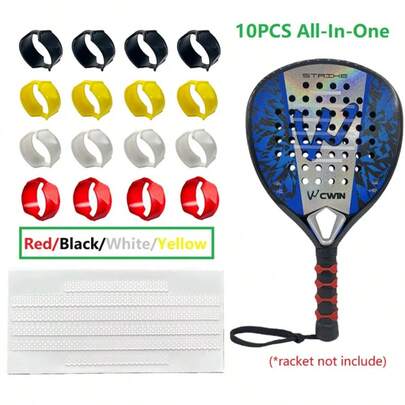 10 pezzi/set Accessori per racchetta da tennis, 6 pezzi Nastro sovrapposizione professionale in silicone + 4 pezzi Sostituzione impugnatura racchetta, Set di allenamento per racchetta da tennis