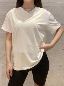 Crewneck T Shirt Cream When Life Gives You Eggs Make Mayonnaise Pixel Art And Text Graphic Design Casual Wear For Everyday Outfits 100% Cotton 1PC 180g - 白色 - 查看 2