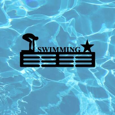 1 pieza Soporte personalizado para medallas de natación, se puede personalizar el estante para medallas de natación y buceo, estante de 12 niveles para medallas y colgador de medallas para exhibir medallas y cintas, soporte para exhibición de medallas de natación, decoración de pared para dormitorio, decoración con nombre personalizado, suministros de premios personalizados