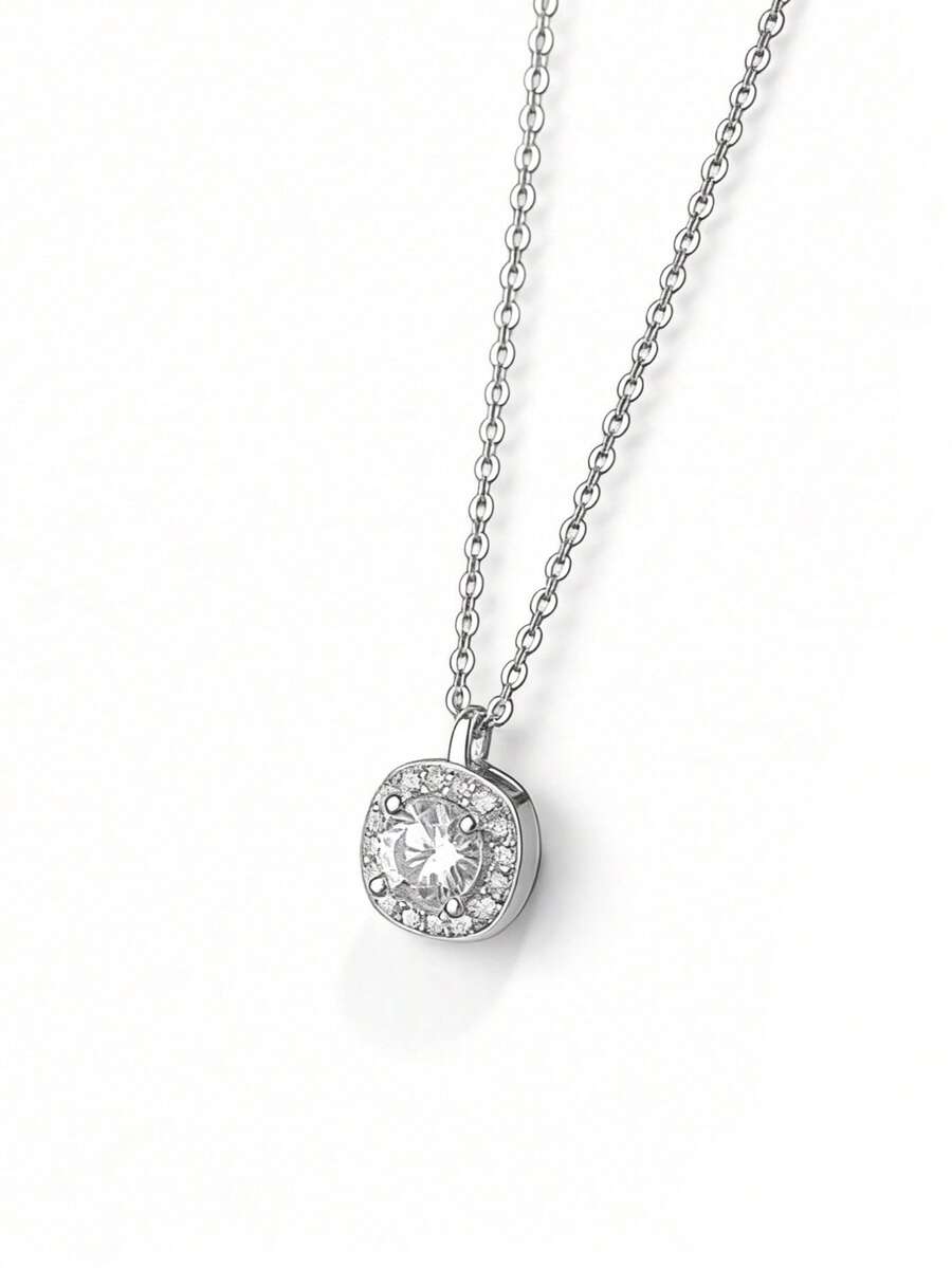 S925纯银方形糖果项链，镶满锆石，优雅女士日常派对旅行生日节日礼盒装，四季皆宜。 - 銀色 - 查看 1