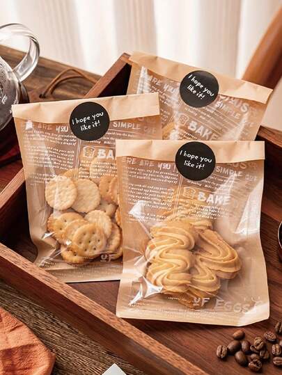50PCS Transparent Heat-Sealed Bread Bag With Window And 50 Stickers - Oil-Resistant, Disposable PET/Paper Bag, Suitable For Cookies, Doughnuts, Egg Sandwiches, Croissants, Etc. - Very Suitable For Freshly Baked Foods