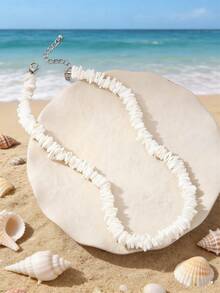 1 Pc Multi-Color Natural Shell Beaded Necklace, Suitable For Women Everyday, Beach, Vacation And Leisure Wear - White - View 2