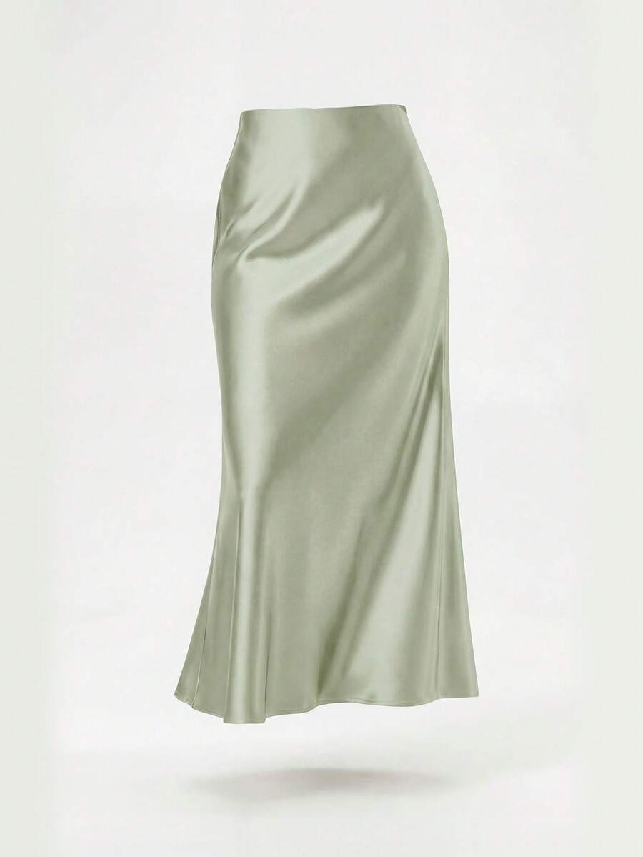 Falda larga de satén con cintura elástica, de moda para mujer, para todas las estaciones, primavera