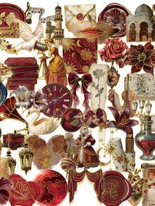 50pcs Vintage European Style Red Gold Transparent PET Hot Stamping Stickers, Suitable For Diary, Notebook, Laptop School Supplies - 1 Set - View 3
