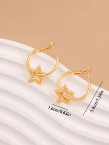 1 Pair Minimalist Pentagram Earrings, Suitable For Everyday Wear - Gold - View 4