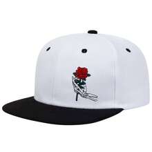 1顶男士骷髅头手工玫瑰刺绣棒球帽，街头嘻哈时尚休闲帽，适合春季、秋季、旅行、海滩佩戴 - 彩色 - 查看 3