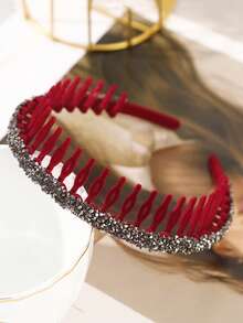 1 szt. Opaska do włosów z kryształkami, flokowana, dla kobiet, codzienny dodatek do włosów do mycia twarzy - Czerwony - Zobacz 7